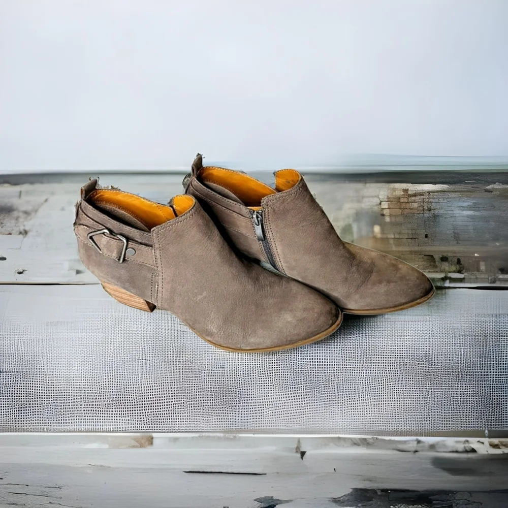 Franco Sarto Leather Western Country Booties Buckle Zip Prarie Farm Suede 9.5